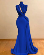 Cocoslly High Neck Sleeveless High Waist Long Mermaid Prom Dress With Sequins | Green Satin ZC0388