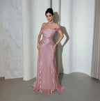 Chic Off the Shoulder Sleeveless Long Prom Dress With Pleated YK0266