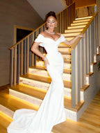 Off The Shoulder Sleeveless Long Mermaid Prom Dress With Pleated YK0338