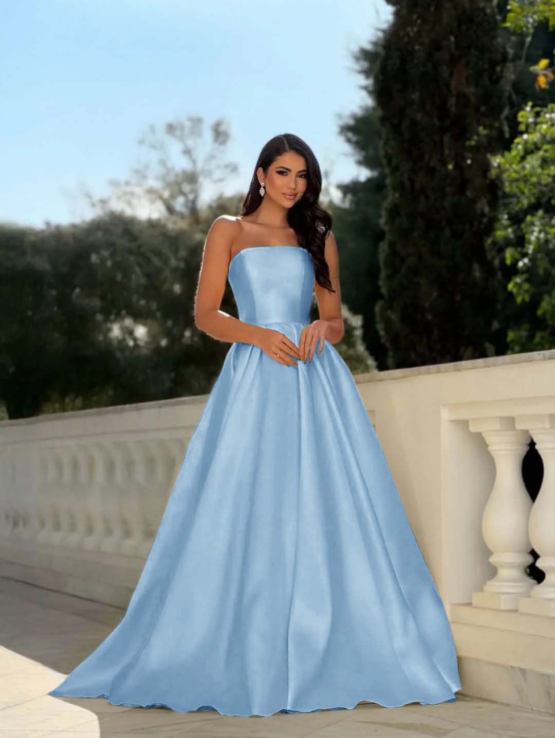 Chic Strapless Sleeveless Long A Line Prom Dress With Pleated YK0232