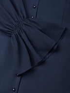 Purplish Blue Buckle Classic V Neck Long Sleeve Bell Sleeve Mermaid Midi Dress