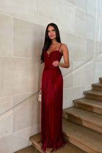 Cocoslly Spaghetti Straps Sleeveless High Waist Long Prom Dress With Tassel And Rhinstone | Champage Chiffon WQ0759