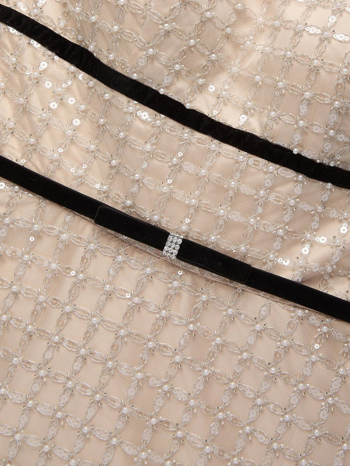 Champagne Glitter Beaded Sequin Strapless Sleeveless A-Line Midi Dress
