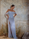 Off-The-Shoulder Strapless Sleeveless Long Mermaid Prom Dress With Sequins And High Split YK0711