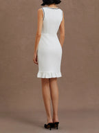 White Lace Cotton Classic Crew Neck Sleeveless Balloon Sleeve Sheath Midi Dress