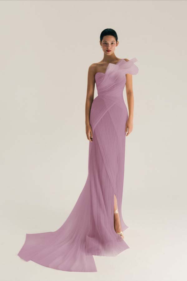 Asymmetric One Shoulder Sleeveless Long Pleated Mermaid Prom Dress With Split WQ0533