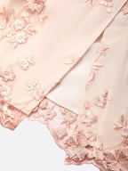 Pink Lace Embroidery Applique Crew Neck Sleeveless Sheath Maxi Dress