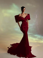 Deep V-Neck Strapless Long Pleated Mermaid Prom Dress With Ruffles And Beadings YK0707