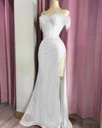 Off the Shoulder Sleeveless Long Split Prom Dress With Beading YK0161
