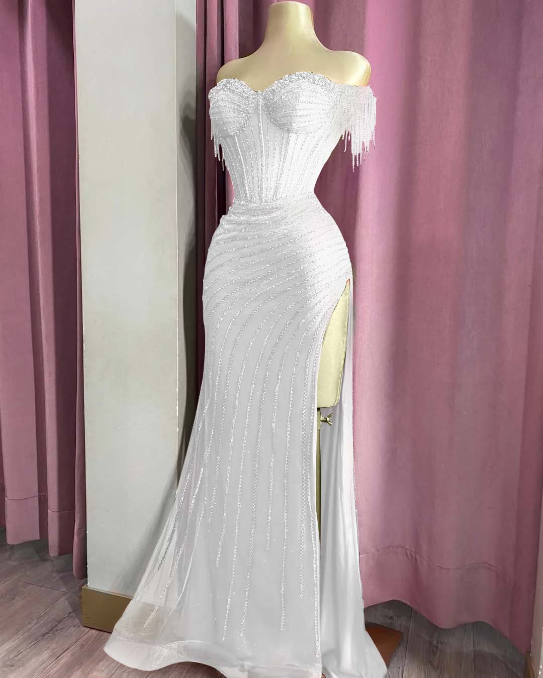 Off the Shoulder Sleeveless Long Split Prom Dress With Beading YK0161