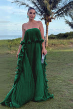 Charming Strapless Sleeveless Long Prom Dress With Pleated Ruffle WQ0065