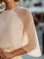 Sheer Panel Round Neck Loose Fit Blouse