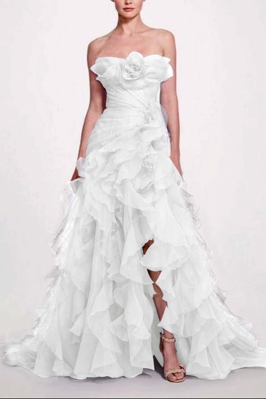 Strapless Sleeveless Long High Split Prom Dress With Pleated XJ0663
