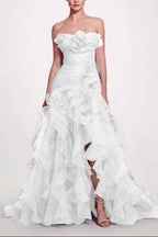 Strapless Sleeveless Long High Split Prom Dress With Pleated XJ0663