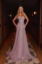 Cocoslly Strapless Sleeveless High Waist Long Prom Dress With Pleated | Blushing Pink Chiffon YC0561