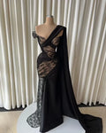 Cocoslly Strapless Sleeveless High Waist Long Prom Dress With Lace And Beading Pearls | Black Satin JZ0166