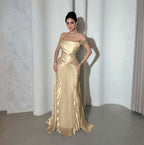 Chic Off the Shoulder Sleeveless Long Prom Dress With Pleated YK0266