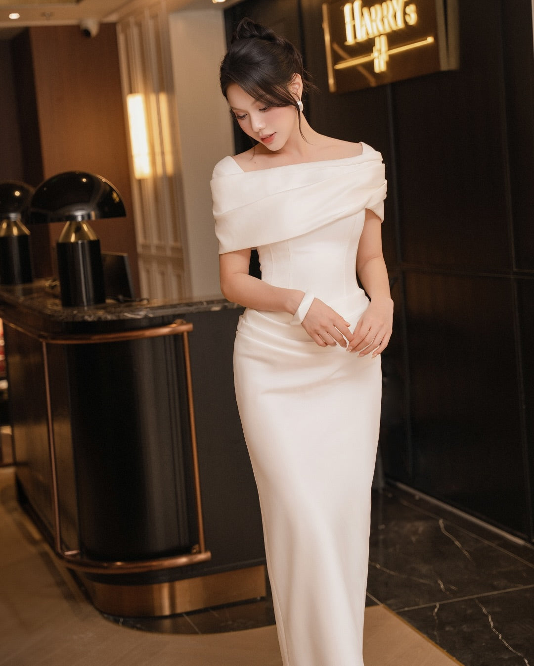 Cocoslly Off-The-Shoulder Square Neck Sleeveless High Waist Long Mermaid Prom Dress | Ivory Satin CO0021