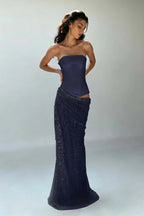 Cocoslly Strapless Sleeveless High Waist Long Mermaid Prom Dress | Creme Yellow Satin And Sequins YC0568