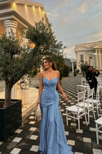 Cocoslly Strapless Sleeveless High Waist Long Prom Dress With Ruffles And Pleated | Dusty Sage Chiffon LR0540