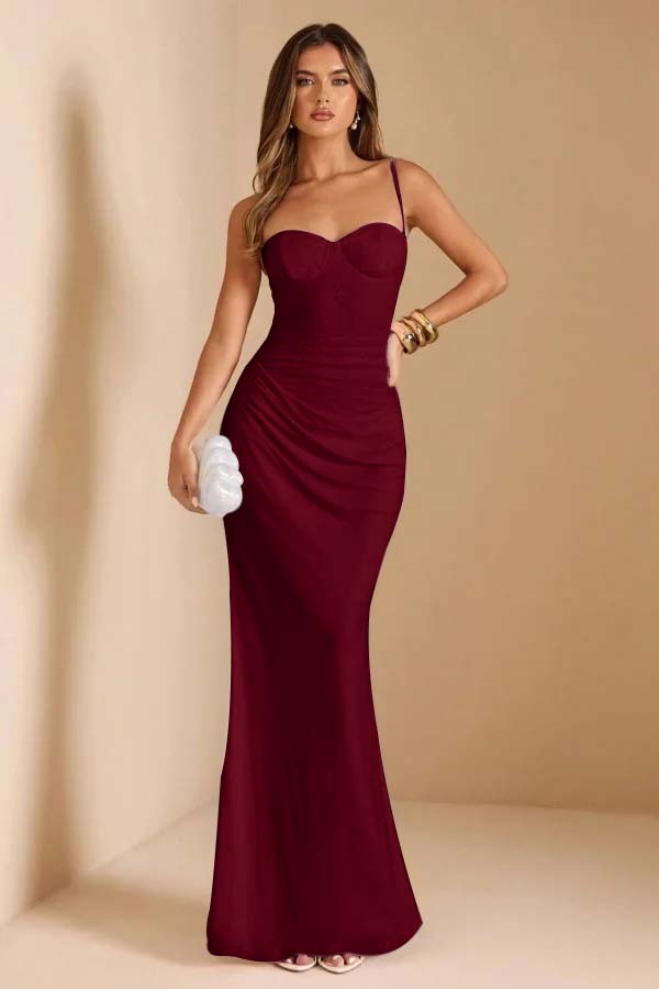 Sleeveless Spaghetti Strap Long Mermaid Prom Dress With Pleated CY0069