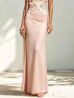 Pink 3D Floral Classic One Shoulder Sleeveless Sheath Floor-length Gown Dress