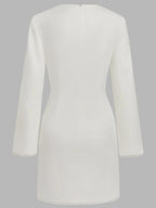 White Faux Pearl Cut Out Classic Crew Neck Long Sleeve Sheath Mini Dress