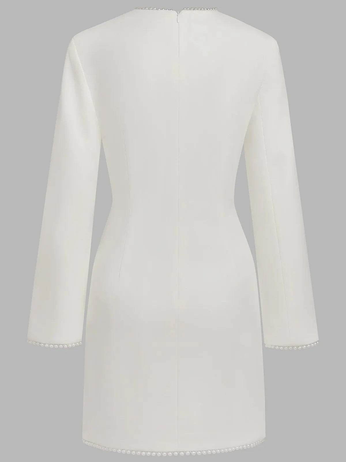 White Faux Pearl Cut Out Classic Crew Neck Long Sleeve Sheath Mini Dress
