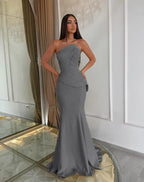 Cocoslly Strapless Sleeveless High Waist Long Mermaid Prom Dress With Appliques | Daffodil Satin LX0089