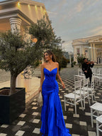 Strapless V Neck Sleeveless Long Prom Dress With Pleated Ruffle YK0492