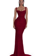 Cocoslly Spaghetti Straps Sleeveless High Waist Long Mermaid Prom Dress With Beading Pearls | Nude Champage Sequins JZ0120