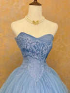Cocoslly Strapless Sleeveless High Waist Long Prom Dress With Ruffles | Sky Blue Tulle YC0473