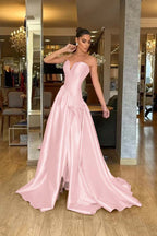 Stunning Strapless Sleeveless Long Split Prom Dress With Pleated WQ0224