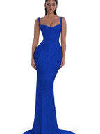 Cocoslly Spaghetti Straps Sleeveless High Waist Long Mermaid Prom Dress With Beading Pearls | Nude Champage Sequins JZ0120