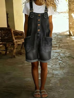 Women's Vintage Distressed Washed Shorts Jumpsuit
