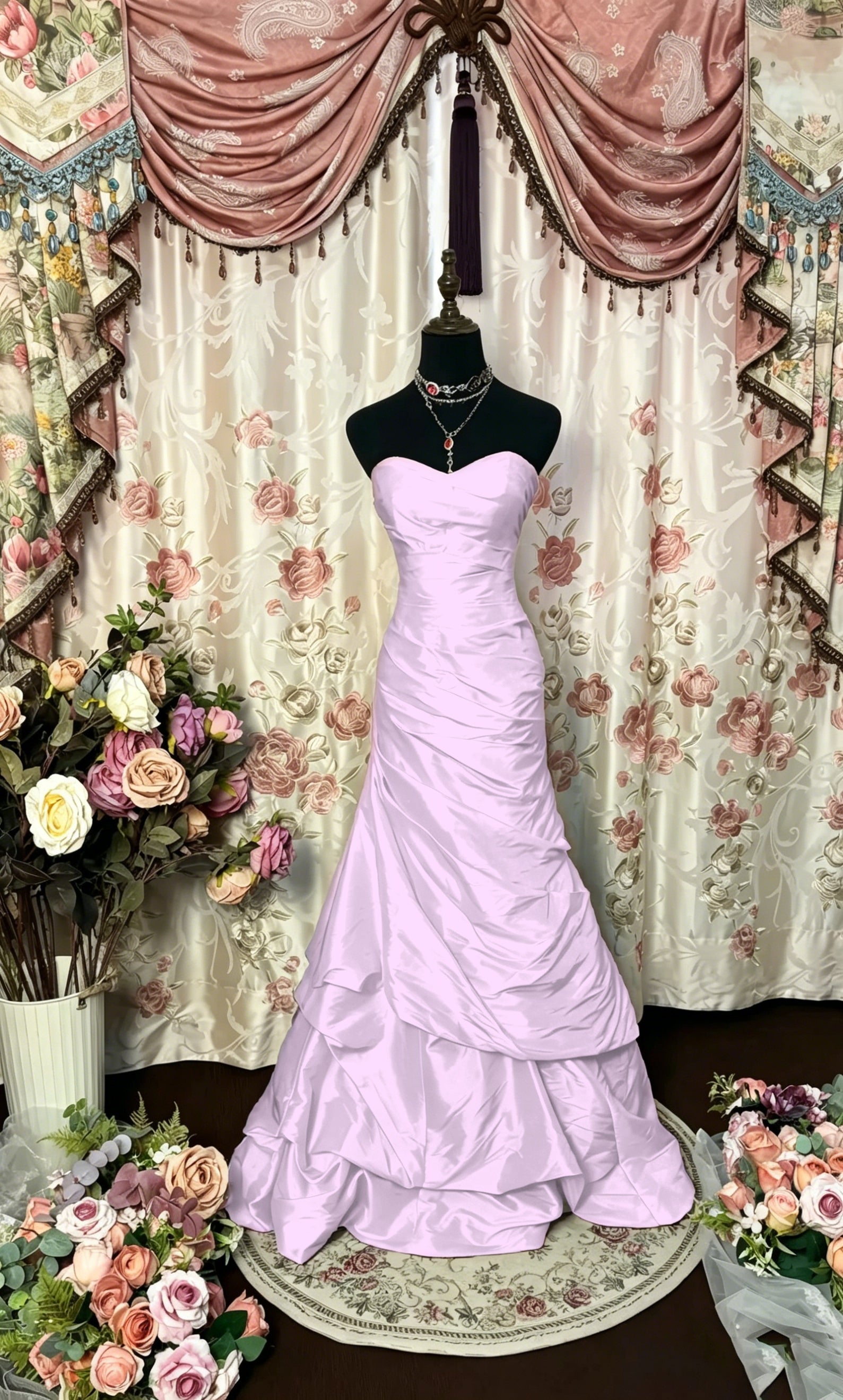 Cocoslly Strapless Sweetheart Sleeveless High Waist Long A Line Prom Dress With Ruffles | Black Red Satin PRD0034