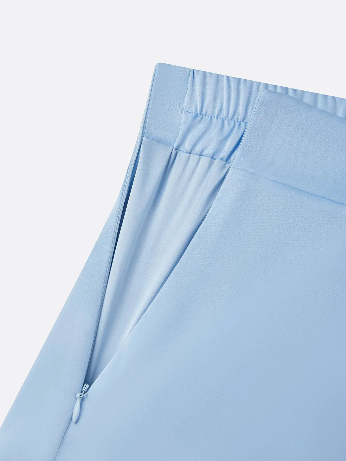 Women Blue Satin Buckle Asymmetrical Short Sleeve Dressy Top With Skirt Two-Piece Set