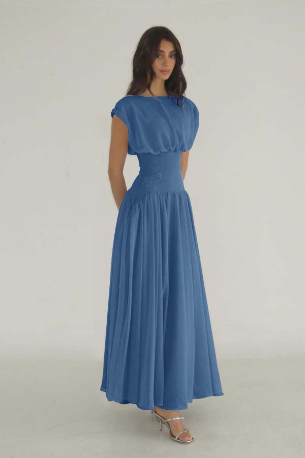 Cocoslly Bateau Simple Summer Sleeveless Long Prom Dress With Beadings | Lilac Chiffon ZT0652