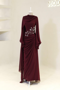Cocoslly Long Sleeves High Waist Long Prom Dress With Pleated And Beading Pearls | Cabemet Chiffon ZA0710