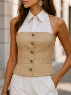 Chic Contrast Halter Top with Structured Bodice