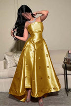 Strapless Sleeveless Long Prom Dress With Pleated Appliques WQ0031