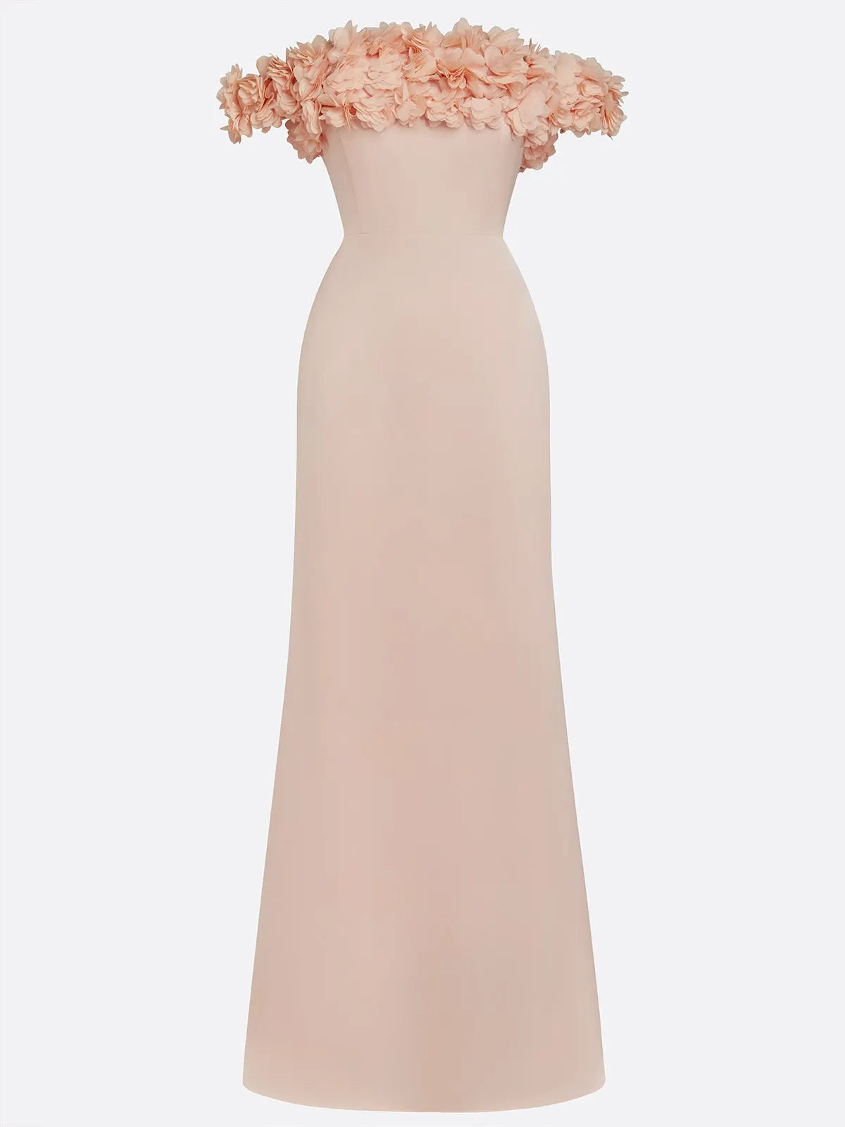 Pink 3D Floral Ruched Classic Off The Shoulder With Removable Cape Short Sleeve Mermaid Gown Dress