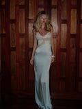 Cocoslly Spaghetti Straps Sleeveless Long Prom Dress With Embroidered And Sequins | Lavender Satin CO0066