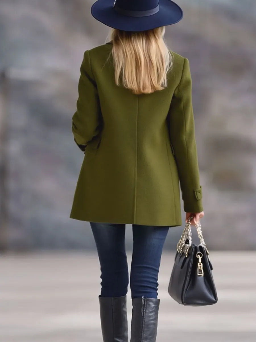 Casual Retro Olive Green Tweed Coat