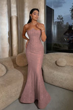 Cocoslly Strapless Sleeveless High Waist Long Mermaid Prom Dress | Lilac Sequins ZT0602