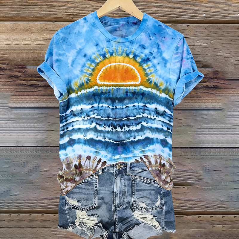 Women's Sunset On The Ocean Ice Dyed Tie Dye T-shirt