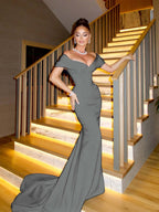 Off The Shoulder Sleeveless Long Mermaid Prom Dress With Pleated YK0338