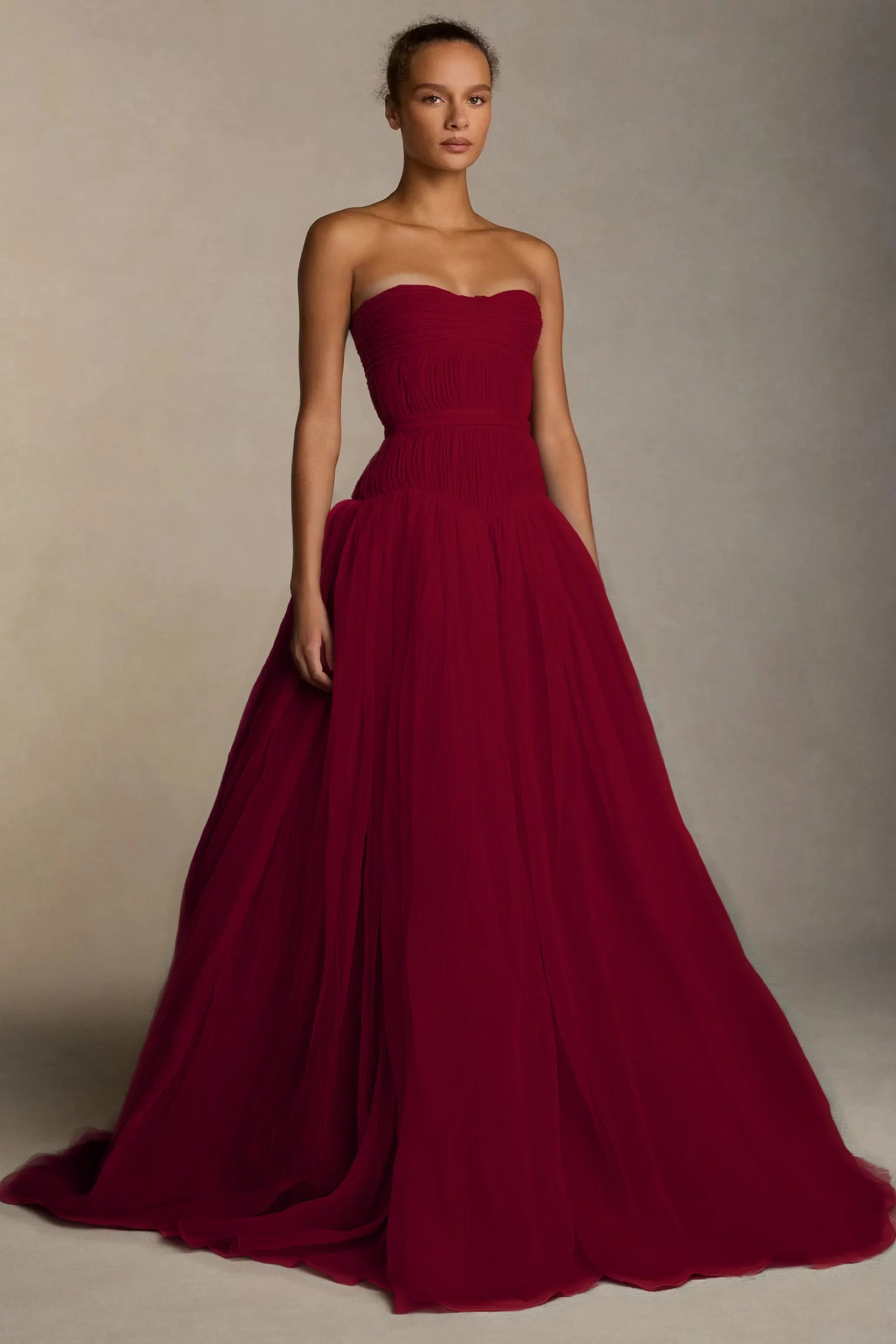 Cocoslly Strapless Sleeveless High Waist Long Prom Dress With Pleated | White Chiffon YC0565