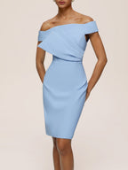 Blue Ruched Off The Shoulder Sheath Mini Homecoming Dress