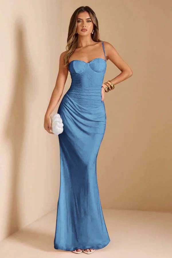 Sleeveless Spaghetti Strap Long Mermaid Prom Dress With Pleated CY0069
